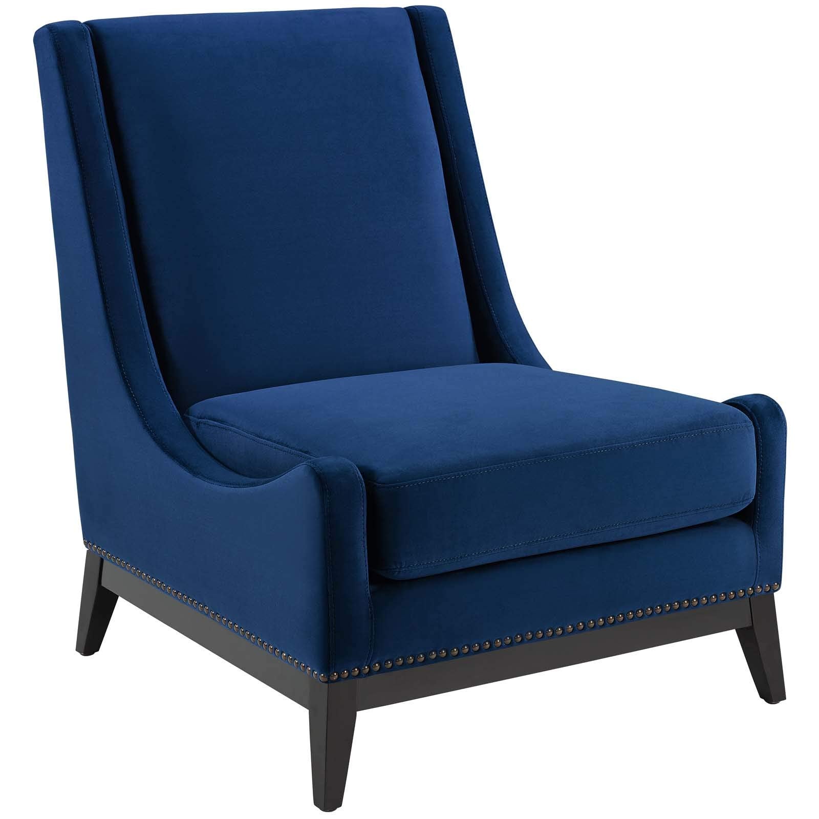 Modway Confident Performance Velvet Accent Lounge Living Room Chair In Navy
